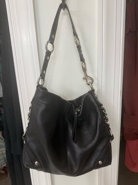 Coach Black Pebbled Leather Purse w/ Purple Lining